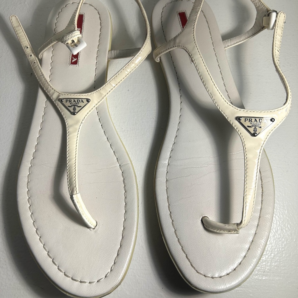 Prada PRADA logo Plaque Sandals Size 9 White